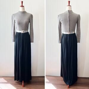 Vintage 1970s Huey Waltzer for Mannequin Metallic Glitter Belted Maxi Dress